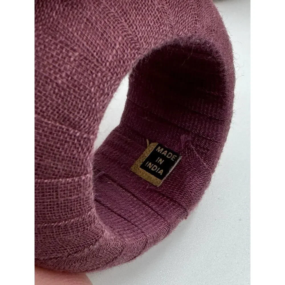 Vintage MCM 80's Purple Mauve Linen Wrapped Napkin Rings Set of 6